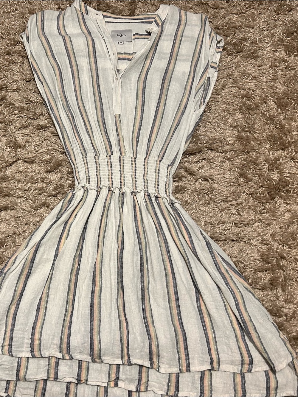 Rails Striped Linen Dress in Cream, Navy, and Tan
